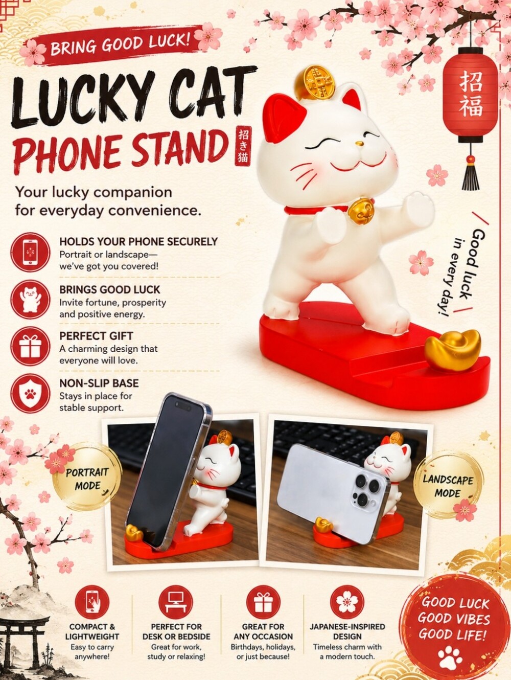 Cute Lucky Cat Maneki Neko Style Cellphone, Tablet Stand